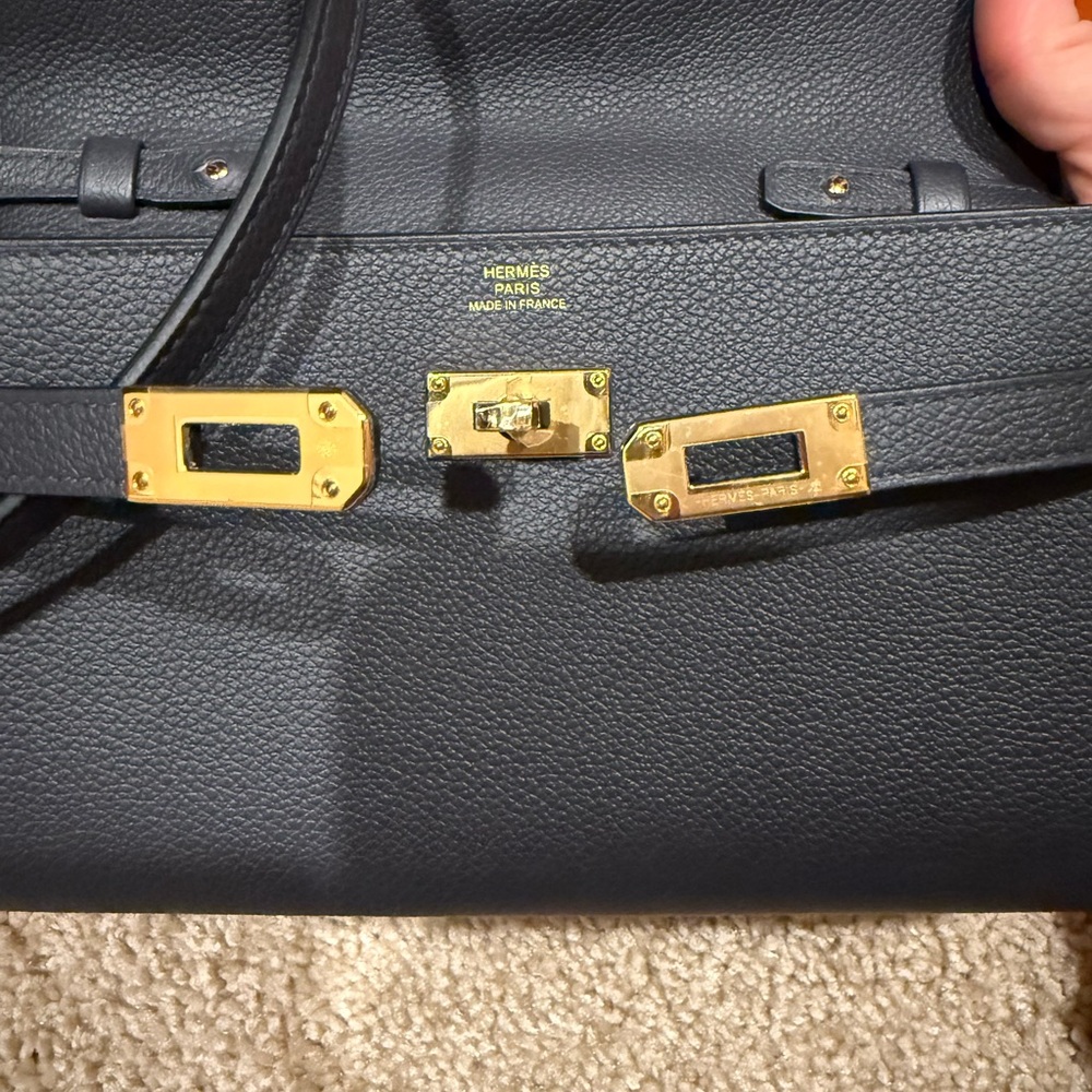 Hermes Navy Blue Crossbody Bag with Gold Clasp - Picture 5 of 6